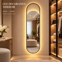 Miroir mural LED sur mesure pleine longueur, arqué et rétroéclairé, idéal pour dressing, magasin de vêtements et cabine d'essayage