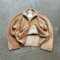 Pull tricoté pour homme à demi-zip, style streetwear, côtelé, effet délavé vintage, avec logo personnalisé, par fabricants de tricots