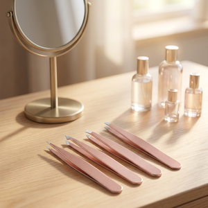 Juego de Pinzas para Cejas de Acero Inoxidable Color Oro Rosa, Ecológicas, Duraderas, Premium, Planas y Puntiagudas, Kit de 4 Piezas para el Cuidado Personal - Product Image 3