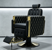 Nouvelle arrivée, élégante chaise de barbier vintage à dossier en treillis noir, avec repose-pieds réglable en métal doré