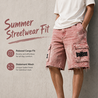 Shorts en jean cargo vintage personnalisés en gros, style hip-hop, avec patchs, broderies de lettres, ourlet effiloché, multi-poches, pour hommes - Fabricant