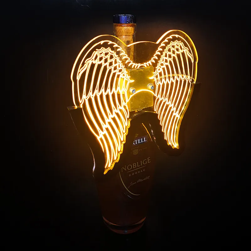 Decoraciones de botella LED recargables de luz estilo ala de Ángel más vendida para exhibición de botellas Presentador de luz de botella de vino