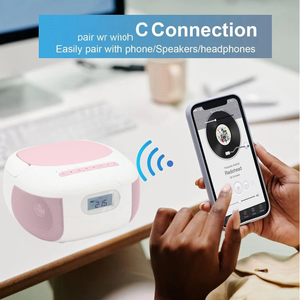 Lecteur CD portable rose et blanc personnalisé en usine avec diffusion de musique BT, clé USB, radio FM et double alimentation pour la maison et les voyages - Product Image 5