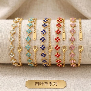 Pulseira Feminina de Aço Inoxidável da Moda com Diamantes Completos e Contas de Zircônia Multicoloridas. Disponível para Atacado - Product Image 3