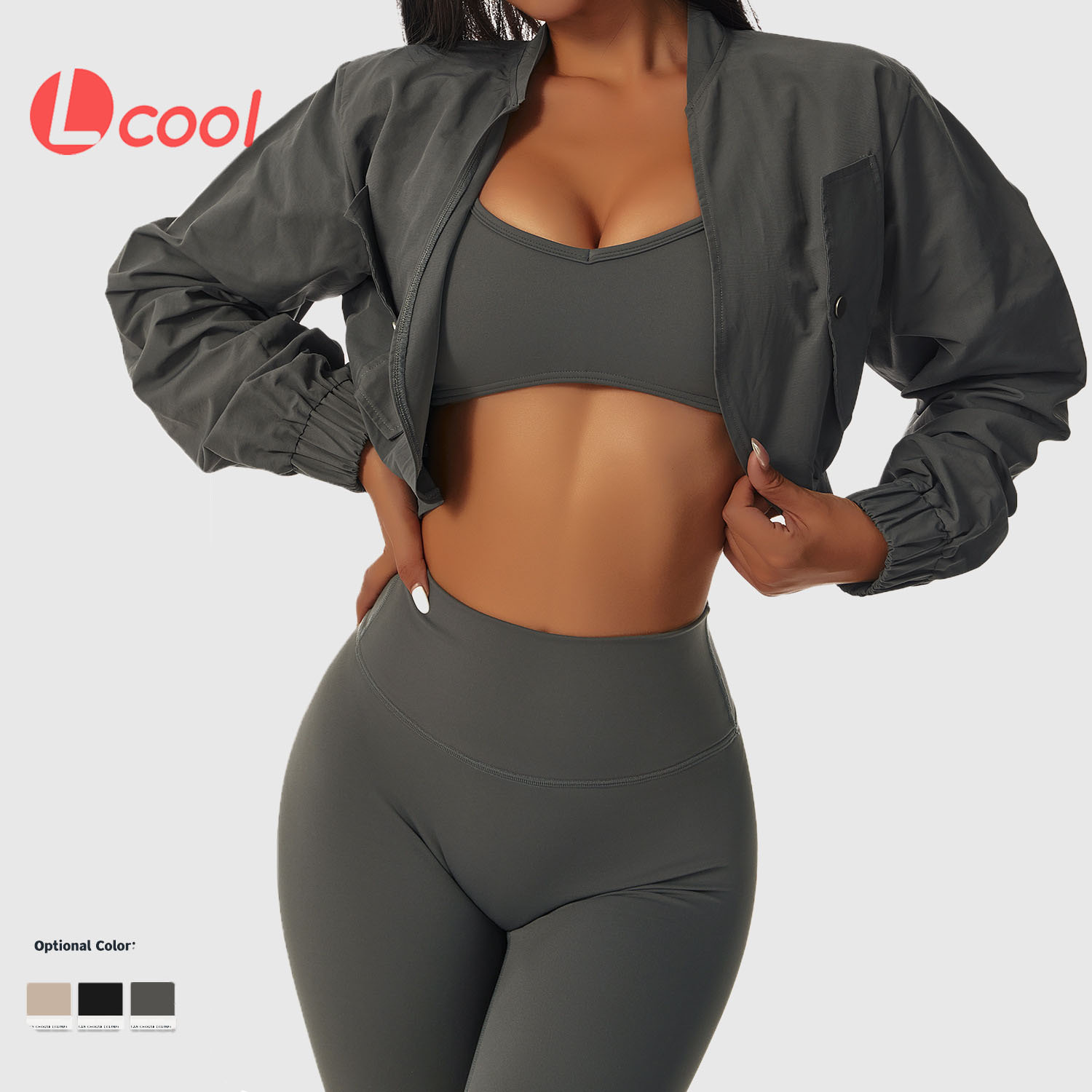 Lcool Quick Dry Long Sleeve Stand Collar Jacket Women Yoga Wear Casual Coat Zip up Crop Top Jacket Women