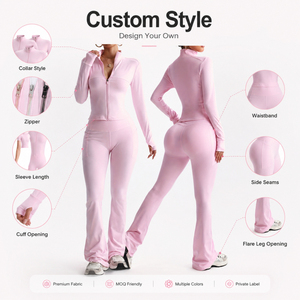Ensemble de yoga 2 pièces pour femme ultra-extensible : veste zippée et leggings évasés, coupe ajustée, vêtements de sport avec trous pour les pouces - Product Image 4