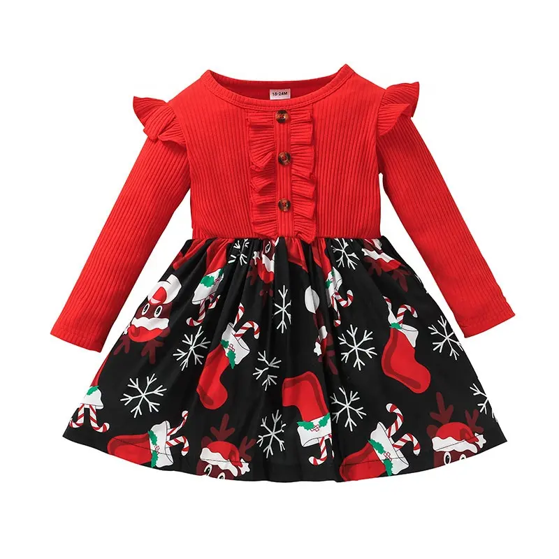 Платье для девочек, детская От 1 до 4 лет Детская одежда до колен, с длинным рукавом, для девочек, Рождественский трикотажный свитер длина платья для девочек