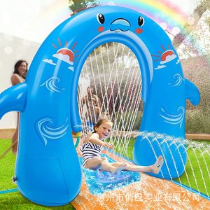 Toboggan aquatique gonflable en forme de dauphin de 5 m, tapis de jeu aquatique extérieur avec fonction de pulvérisation pour enfants - Product Image 3