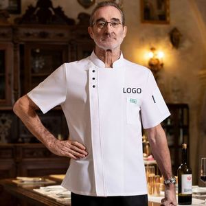 Nouvelle veste de chef respirante pour la cuisine, uniforme de travail pour hôtel, service de restauration, vêtements de chef à manches courtes pour l'été, veste de chef en lin gris pour hommes - Product Image 1