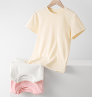 T-Shirt wanita lengan pendek 91.5% katun 8.5% spandeks Logo kustom kaus pas badan leher bulat kecil
