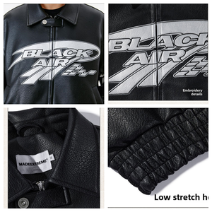 Chaqueta de Carreras Y2K Personalizada para <span class=keywords><strong>Hombre</strong></span>, Chaqueta Moto Vintage con Estampado Gráfico Metálico, Chaqueta Corta de Cuero PU, Chaqueta Bomber Streetwear al por Mayor - Product Image 2