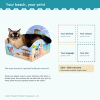Griffoir pour chat en carton thème plage, imprimé tropical, avec espace de repos extensible pour chats petits et grands, vente en gros