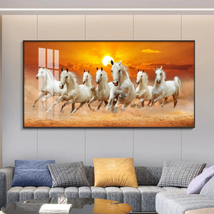 Moderno nórdico de lujo 7 corriendo <span class=keywords><strong>caballos</strong></span> blancos puesta de sol paisaje cristal porcelana marcos decoración del hogar cuadros caballo pintura arte de pared - Product Image 3