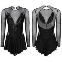 Robe de skate, pour femme, à manches longues, en strass brillant, avec jupe courte, tenue de soirée, nouvel arrivage