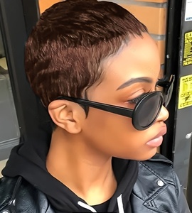 Peluca <span class=keywords><strong>Afro</strong></span> Rizada Corta Estilo Pixie, Rizos Apretados, Color Negro Natural, 180% de Densidad, Hecha a Máquina para Mujeres Negras - Product Image 6