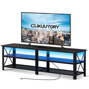 Soporte de <span class=keywords><strong>TV</strong></span> negro moderno de 71 pulgadas con luz LED y toma de corriente <span class=keywords><strong>para</strong></span> <span class=keywords><strong>TV</strong></span> de 50 55 60 65 70 <span class=keywords><strong>75</strong></span> 80 pulgadas <span class=keywords><strong>Mesa</strong></span> de madera de 3 niveles <span class=keywords><strong>para</strong></span> sala de estar - Product Image 2