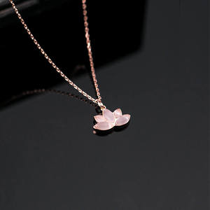 Collier élégant en argent sterling 925 avec pendentif fleur de lotus plaqué or rose, bijoux en jade pour femmes - Product Image 3