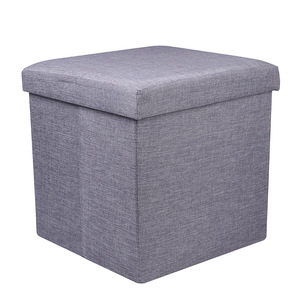 Fabric <b>Storage</b> Stool Square <b>Grey</b> Reinforced Linen Cloth <b>Box</b> For Daily Necessities Clothing Organizer Standing Type - Product Image 5