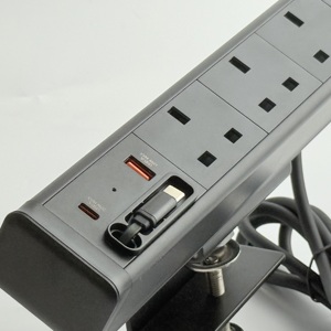 UK/EU/US Table Electrical Plugs Outlet With A Fast Charging Retractable <strong>USB</strong> <strong>C</strong> Cable Clamp On Mount Desk Edge Power <strong>Socket</strong> - Product Image 6