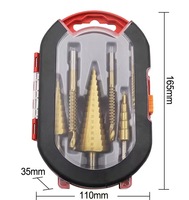 Lot de 6 forets étagés HSS en titane, coupe-trous coniques avec étui de rangement rond pour perceuse à main, pour le perçage de tôle, bois et plastique