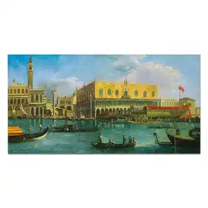 Realistische Vintage Italië Venetiaanse Scène Reproductie Venice Stadsgezicht Handgemaakt Olieverfschilderij