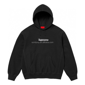2025 Jersey de tela de gamuza de peso pesado para hombre, sudadera con cremallera, ropa de calle, Sudadera con capucha de lana con hombros caídos Supre me - Product Image 1