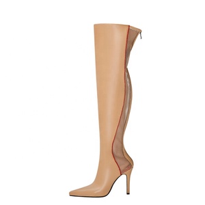 Botas Altas de Verano para Mujer, Talla Grande 46, de Malla y Cuero con Parches, Punta Puntiaguda, Estilo Stiletto - Product Image 6