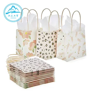 2023 White And Brown Kraft Paper Twisted Handle Shopping Carrier Bag With Logo Printed