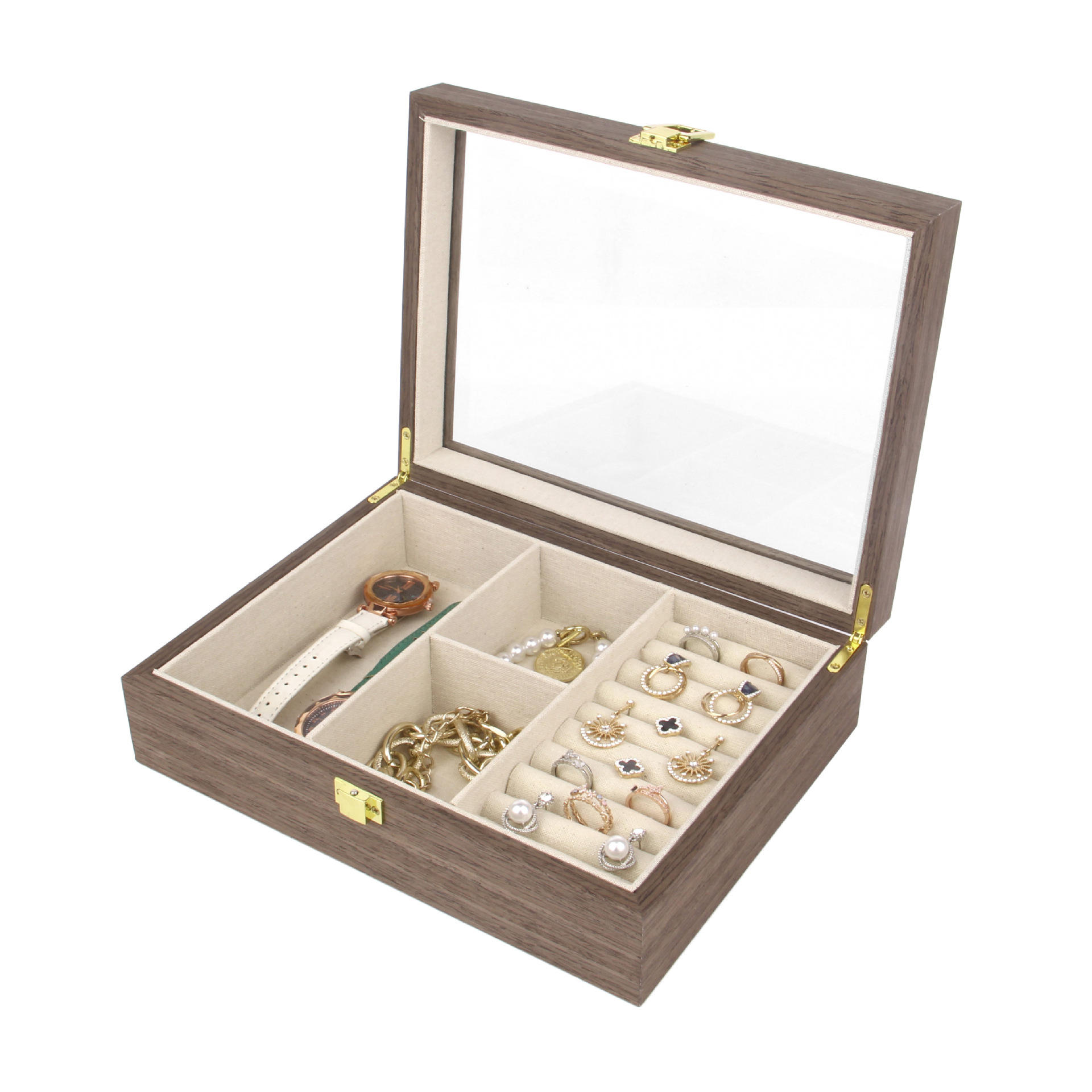 3+1 wooden black walnut storage jewelry box/interior linen