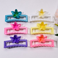 Pince à cheveux rectangulaire en plastique Frangipani - Grande pince florale élégante pour femmes, accessoires capillaires quotidiens