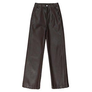 Moda semplice gamba larga in <span class=keywords><strong>pelle</strong></span> 2025 <span class=keywords><strong>donna</strong></span> autunno inverno nuova vita alta <span class=keywords><strong>pantaloni</strong></span> <span class=keywords><strong>larghi</strong></span> dritti a figura intera Casual - Product Image 5