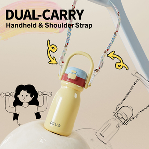 Diller 520ml Macaron chân không cách nhiệt Chai Nước Uống kép nắp xách tay Thermos Flask với dây đeo ngoài trời nhiệt - Product Image 5