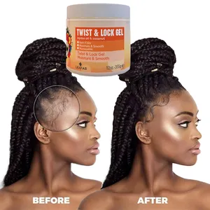 Private Label Hair Care Organic Trança Gel de cabelo No Flake Strong Hold Twist Lock Trança Gel Extra Hold Loc e Twist Gel