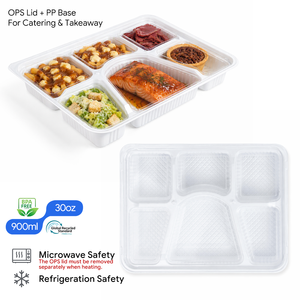 Food Grade 6 <b>Compartment</b> White PP <b>Lunch</b> <b>Box</b> with OPS Transparent Lid BPA Free Leak-Proof Meal Prep Takeaway Container - Product Image 1