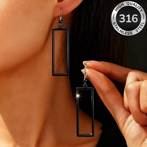 Boucles d'oreilles rectangulaires en acier inoxydable, personnalisées, audacieuses et transfrontalières, longues et avec crochets, pour le charme féminin - Product Image 4