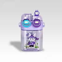 2025 nuevos niños doble pajita para beber Panda dibujos animados bebida agua vaso de plástico doble bebida Split Bin botella de agua con correa