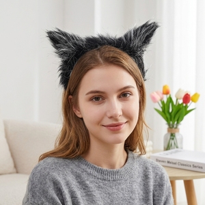 Diadema de Orejas de Lobo de Peluche, Diadema de Animal de Poliéster Unisex, Duradera, de Alta Calidad, para Navidad, Halloween y Fiestas - Product Image 3