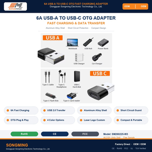 Adaptateur USB A vers Type C OTG, charge <span class=keywords><strong>rapide</strong></span> 6A, connecteur de téléphone en alliage d'aluminium, transfert de données, CE FCC RoHS, vente en gros - Product Image 2