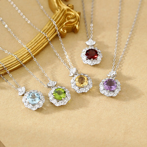สร้อยคอเงินแท้ 925 ดีไซน์หรูหรา ราคาเข้าถึงได้ สำหรับผู้หญิง ประดับด้วยพลอยโทแพซธรรมชาติรูปดอกไม้ ดีไซน์พิเศษสำหรับการค้าข้ามพรมแดน - Product Image 3