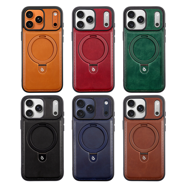 Hot Sales PU Leather Back Kickstand Magnetic Wireless Charging Phone case Cover for iphone 17 air 16 Plus 15 14 Pro Max
