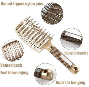Brosse à cheveux courbée en gros pour usine, brosse démêlante en nylon à poils bouclés pour cheveux humides et secs, peigne de massage - Product Image 2