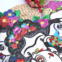 Patch brodé à sequins motif visage de dessin animé pour fille, thermocollant, accessoires de décoration DIY pour vêtements, chapeaux et sacs