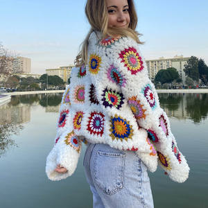 <span class=keywords><strong>Pull</strong></span> en chenille épais tricoté à la main en <span class=keywords><strong>crochet</strong></span> personnalisé d'hiver, carré de grand-mère épais, pour femmes - Product Image 4