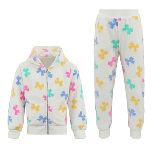 Set di felpa in cotone con stampa fiocchi <span class=keywords><strong>rosa</strong></span> bianco personalizzabile per ragazze autunno bambini moda Casual con cappuccio e <span class=keywords><strong>pantaloni</strong></span> - Product Image 1