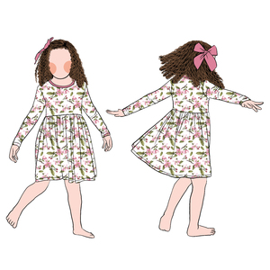 Usine directement vente imprimé fille florale à manches longues décontracté col rond robe pour enfants filles enfants - Product Image 5