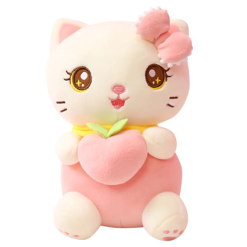 Muñeco de felpa suave de 25/34/48cm, muñeco de gato de peluche personalizado, figurita pequeña con melocotón de felpa, venta al por mayor