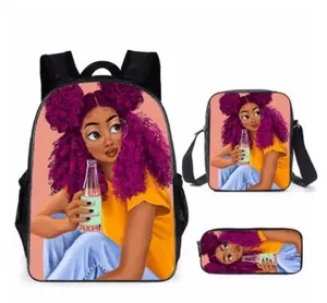 Mochila escolar personalizada para crianças 3 pçs/set, arte preta americana, bolsas africanas para escola, adolescentes