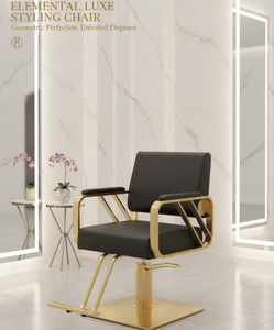 Sillón de Peluquería de Lujo Dorado, Moderno, Geométrico, Hidráulico, de Cuero Premium - Product Image 2