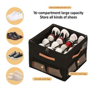 Vente flash : Conteneur de rangement pliable pour économiser de l'espace, boîte de rangement pour chaussures en tissu Oxford, boîte organisatrice de chaussures avec couvercle transparent - Product Image 4