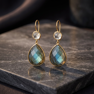 Pendientes Colgantes Hechos a Mano en Plata de Ley con Piedras Preciosas de Cuarzo, Estilo Boho - Product Image 2